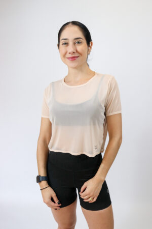 CAMISETA CROPPED DE TULE AREIA