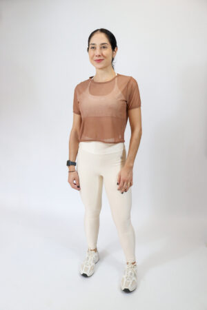 CAMISETA CROPPED DE TULE MARROM